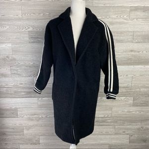 Ing2Ing Wool Blend Black & White Strip Long Coat